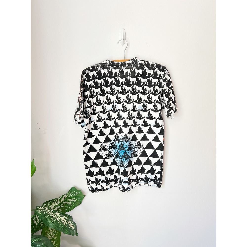 Andazia MC Escher T-Shirt Black White All Over Print Vintage 90s Single Stitch M - Picture 2 of 8